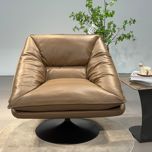 Fauteuil de salon moderne et élégant, pivotant, réglable en hauteur, en cuir de vachette pleine fleur, avec pieds en métal, pour la maison et le salon - Product Image 1