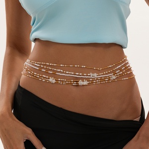 Ensemble de chaînes de taille et de ventre superposées style bohème pour femmes, avec perles de rocaille multicolores et pierres, bijoux de corps vintage pour festival et accessoires de vacances - Product Image 2