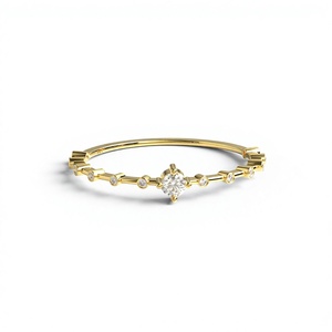 Vintage 18K Gold Plated Delicate Diamond <b>Ring</b> Alternating Bezel <b>Stacking</b> Band Round Diamonds Promise <b>Ring</b> for Women Fine Jewelry - Product Image 1