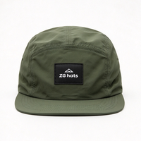 Casquette de camping personnalisée légère en nylon à 5 panneaux avec logo en patch tissé, fermeture à pression, imperméable, coupe-vent et séchage rapide