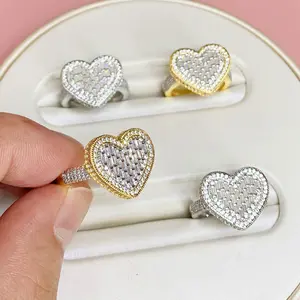 Модные ювелирные изделия Хип-хоп сердце вечность кольца 14K позолоченный Квадратный бриллиант сердце любовь кольцо для свадьбы