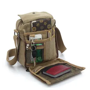 Tuval Crossbody seyahat taşıma çantası çok cep çanta erkekler tuval küçük askılı çanta rahat omuzdan askili çanta