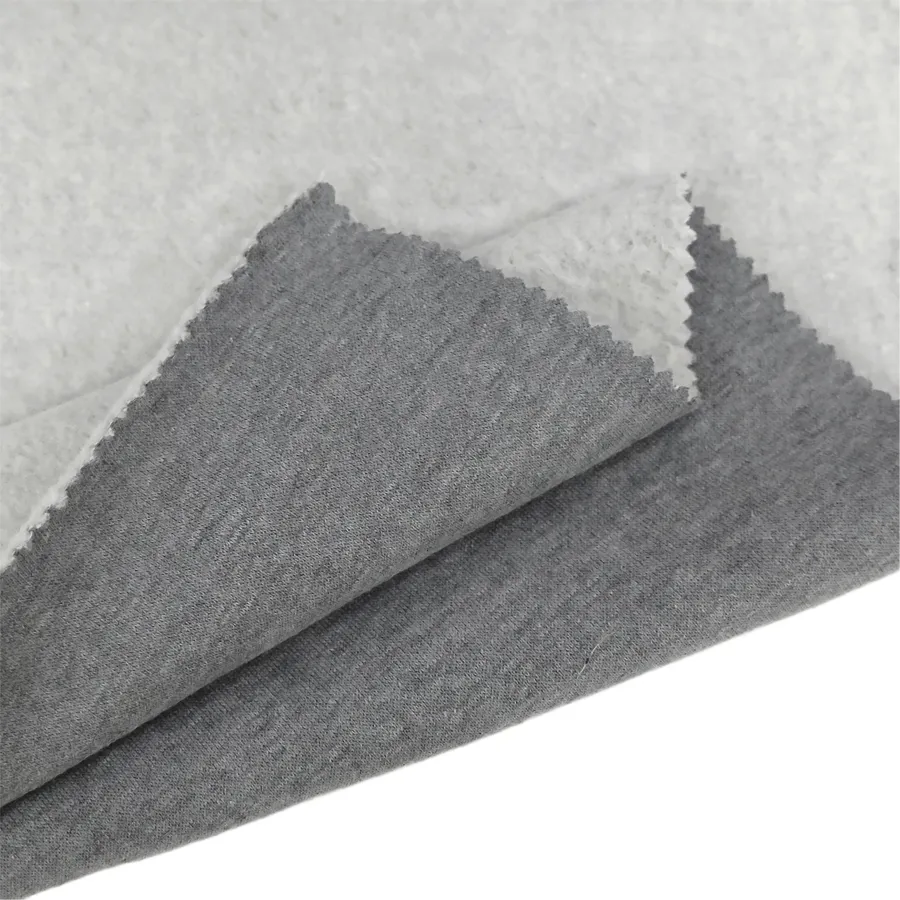 Usine en gros de haute qualité gris chiné 265gsm coton polyester mélange tc français éponge polaire tissu à capuche