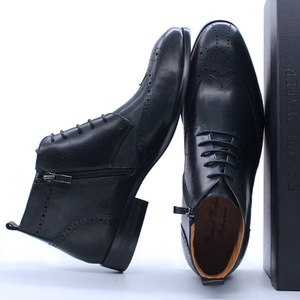Bottes de Travail pour Hommes Printemps-Automne en Cuir Véritable avec Motif Léopard en Relief, Semelle en Caoutchouc Imperméable - Product Image 1