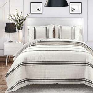 Ensemble de literie en coton rayé, ensemble de couette matelassée, housse de couette respirante pour toutes les saisons, pour la maison, l'hôtel, le mariage - Product Image 3