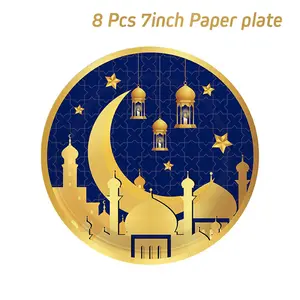 Nicro Muslin Eid Mubarak Dinnerware Ramadan Kareem Disposable Paper Party Tableware Plates Table Festival Decoration