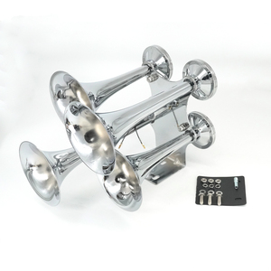 Kit de klaxon à air 4 trompettes <span class=keywords><strong>12V</strong></span>/24V 130dB super puissant, chromé, pour camion, bus, véhicule lourd - Product Image 1