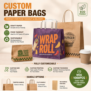Sac en papier kraft brun écologique recyclé noir et blanc pour emporter des aliments, avec votre propre logo, pour les cadeaux et le shopping - Product Image 4