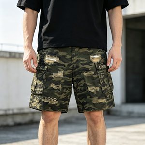 Pantalones cortos para hombre con logo personalizado, pantalones cargo de camuflaje, pantalones cortos Bermuda de lona rasgados de cintura media para hombre, pantalones cortos casuales transpirables para hombre - Product Image 1