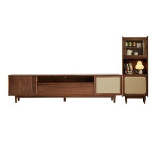 Mueble de TV de madera de nogal negro de 180 cm, estilo vintage, mueble de almacenamiento para sala de estar, soporte de TV de madera maciza para suelo. - Product Image 5