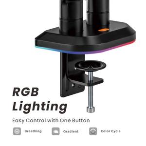 Bras de moniteur de jeu double lumière rvb LDT63-C024GL support de montage de bureau à ressort mécanique réglable support d'écran LCD convient à 17 " - 32" - Product Image 2