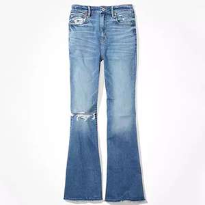 Pantalon large en jean déchiré à taille haute pour femme, vêtement d'été décontracté, extensible, dégradé de couleur, 2022 - Product Image 5