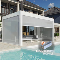 Pergola de jardin rétractable motorisée en aluminium et PVC avec éclairage LED personnalisé Toscana, imperméable, moderne, pour extérieur