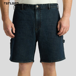 Pantalones Cortos de Mezclilla para Hombre, Talla Grande, Lavado Oscuro, Corte Holgado, Estilo Carpintero, Casuales, para Trabajo - Product Image 1