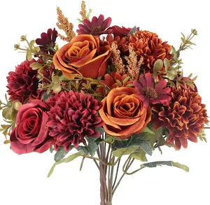 Artificial Fall Flowers 2 Colors Silk Bouquets with Hydrangea Arrangements for Home Fall Wedding Table Thanks giving Day Decor