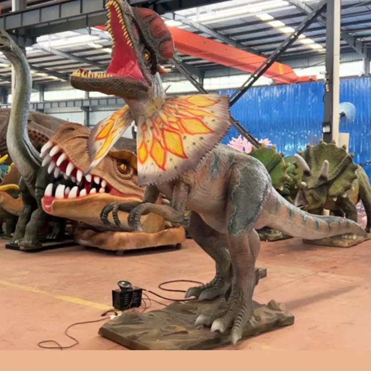 Animatronic fornitore parco dal vivo Dino statua feroce predatore Dilophosaurus Animatronic dinosauro modello di vita per la vendita all'aperto