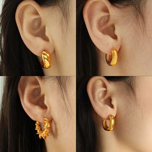 Pendientes de Aro con Baño de Oro, Diseño Geométrico, Joyería de Moda para Mujer, Acero de Titanio, Forma Ovalada, Pendientes de Destaque - Product Image 4