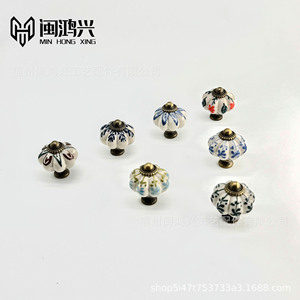 Hand Painted <b>Ceramic</b> Pumpkin Shape <b>Drawer</b> <b>Knob</b> Traditional Design Durable For Furniture Handles - Product Image 3