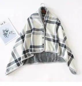 Korea Warm Casual office knee blanket Cape Plaid Printing polar fleece cloak Shawl For Winter Shawl Blanket