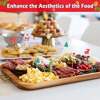 Brochettes à cocktail jetables biodégradables en bambou rouge et vert pour Noël, avec emballage combiné, 100 pièces par sac