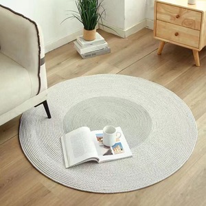 Round Flax Floor <b>Mat</b> Solid Color Non-Slip Home Entryway Living Room Carpet - Product Image 3