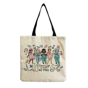 Sac à bandoulière en toile pour femme avec imprimé lettre infirmière, sans fermeture éclair, sac fourre-tout écologique décontracté, sac à main mignon pour femme, grande capacité, sac de shopping graphique - Product Image 6