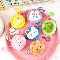Nouveau produit : Ensemble de porte-monnaie en peluche animaux mignons, pochette zippée moelleuse Kawaii avec porte-clés et mini étui pour écouteurs pour filles