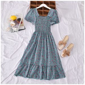 Modisches Langes Damen-Freizeitkleid im Hemdblusenstil mit Blumenmuster und Kurzen Ärmeln - Product Image 4