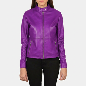 Veste en cuir de mouton 100% haute qualité pour femme, col montant, manches longues, fermeture éclair, disponible en différentes couleurs - Product Image 4