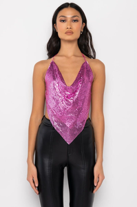 Top corto <span class=keywords><strong>fucsia</strong></span> sin espalda transparente para <span class=keywords><strong>mujer</strong></span>, sexy, con lentejuelas metálicas y cadena, ideal para discoteca - Product Image 4