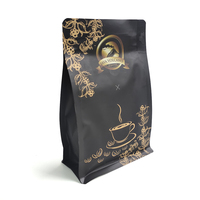 Sachet de café imprimé en héliogravure personnalisé, fond plat, en aluminium, avec valve de dégazage, résistant à l'humidité et aux odeurs, fermeture éclair supérieure