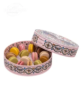 Luxury Recycled Round Cardboard Box With Customized Printing Paper Box For Macaron With Clear PVC Lid And Insert