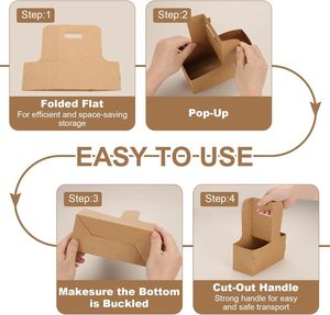 ที่ใส่เครื่องดื่มพร้อมหูหิ้ว ทำจากกระดาษคราฟท์ ใส่แก้วได้ 1 ใบ สำหรับเครื่องดื่มร้อนหรือเย็น ถุงของขวัญลายดอกไม้ กล่องห่อดอกไม้ สีน้ำตาล - Product Image 4
