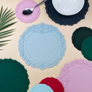 Mantel Individual <span class=keywords><strong>de</strong></span> silicona <span class=keywords><strong>de</strong></span> estilo Vintage nórdico, alfombrilla anticalor para platos <span class=keywords><strong>de</strong></span> comedor, encaje en relieve, aislamiento térmico, taza <span class=keywords><strong>de</strong></span> té, alfombrilla para artesanías <span class=keywords><strong>de</strong></span> plástico - Product Image 3
