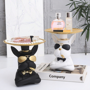 Creative Light Luxury 3D Hand-Painted Fighting Dog Tray Nordic French Resin Storage <strong>Decoration</strong> for Living Room Featuring Animal - Product Image 2