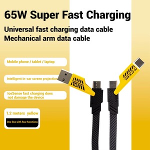 Cable de Carga Rápida 4 en 1 de 65W PD, Cable de Carga Múltiple Plano USB 2.0 con Blindaje Trenzado para Teléfonos, Tabletas, Laptops y Cámaras - Product Image 2