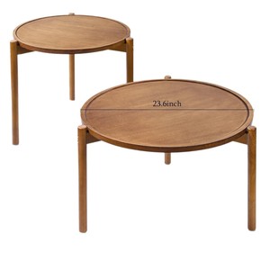 โต๊ะกาแฟทรงกลมทันสมัย ท็อปไม้ ขาไม้ สำหรับห้องนั่งเล่นบริเวณโซฟา - Product Image 5