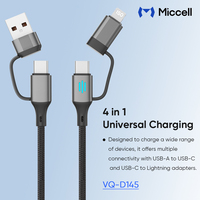 Câble de charge rapide Miccell en gros 4-en-1 USB-C vers USB-C, câble de données tressé pour iPhone, Xiaomi