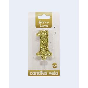 Velas Decorativas para Fiestas, Número 1, con Purpurina Dorada, 6 cm, Decoración para Pastel de Cumpleaños - Product Image 3