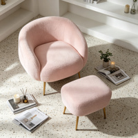 Fauteuil d'appoint en fausse fourrure rose capitonné avec repose-pieds, pieds en métal doré, ensemble de loisirs pour appartement et chambre, certifié BSCI