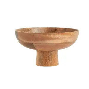 आधुनिक घरेलू सजावटी सामान थोक बिक्री फार्म हाउस मोमबत्ती एकासिया बड़े लकड़ी के कटोरे और प्लेटों के गोल फल - Product Image 2