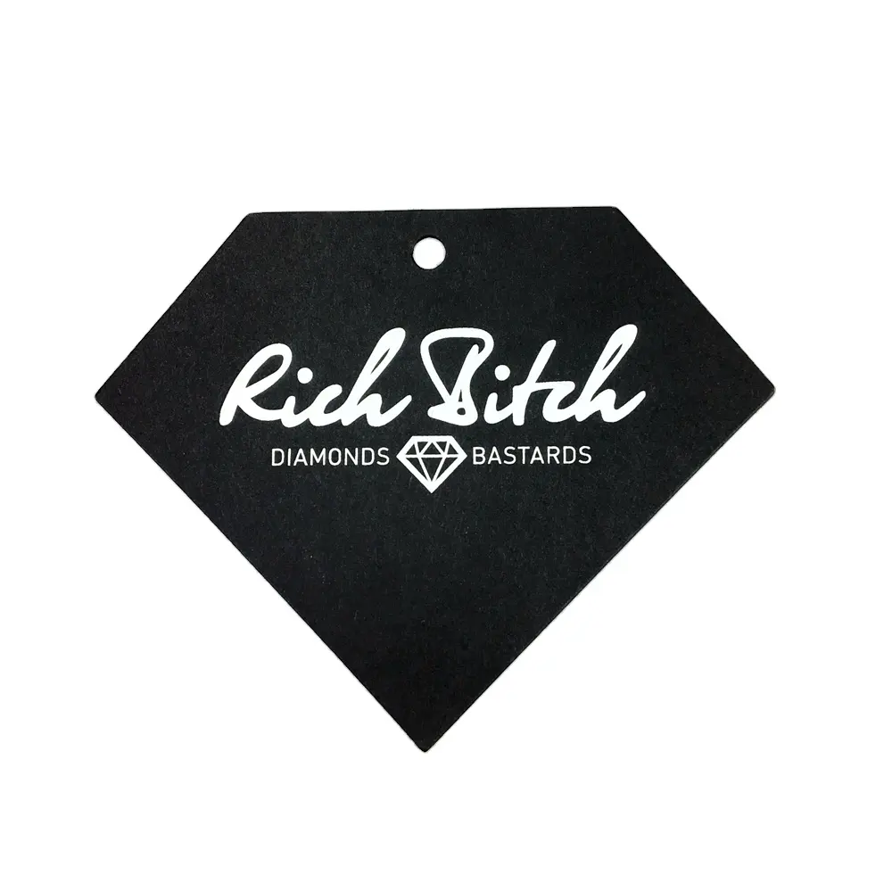 Etiquetas de papel de papelão pretas personalizadas para roupas Etiquetas penduradas para roupas Etiquetas penduradas com corda, etiquetas penduradas para roupas
