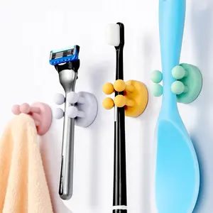 Toothbrush Holder 4 leg hook Self Adhesive Shaver Razor Holder silicone hook Bathroom Kitchen Organizer Plug Cable wall hook