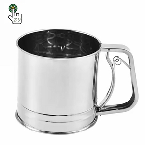 Vente en gros taille personnalisée cuisine cuisson acier inoxydable bricolage manivelle poudre tasse 2 couches 3 tasses cuisson farine <span class=keywords><strong>tamis</strong></span> - Product Image 1