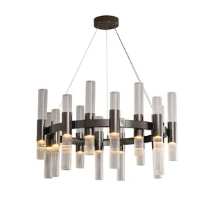 Postmodern Luxury New Design USA Famous Brands Luxury Glass Cannele Round Brass Chandelier Light For Living Room