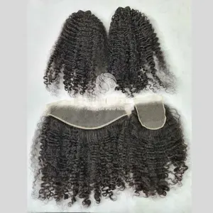 מוצרים חדשים בורמזי קינקי מתולתל חבילות ו Hd תחרה 5*5 סגירה פרונטאלית 13*4 גלם שיער טבעי צבע עבור שחור נשים