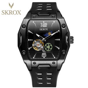 Montre automatique de luxe SKROX pour homme avec alarme lumineuse, phases de lune, bracelet en caoutchouc, logo personnalisé, vente en gros, offre spéciale - Product Image 2