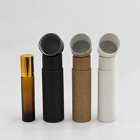 Tube en carton cylindrique personnalisé blanc/noir en papier kraft pour pack triple d'huiles essentielles, compatible avec les flacons roll-on en verre ambré de 30 ml et 10 ml