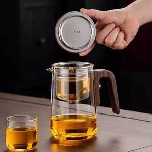 Théière magnétique en verre borosilicate écologique moderne de <span class=keywords><strong>600</strong></span>/800 ml avec infuseur, gobelet à thé en verre avec poignée en bois - Product Image 4