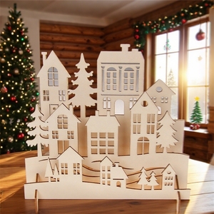 Maison en bois écologique à assembler en 3D pour la décoration intérieure, les loisirs créatifs ou les décorations de Noël - Product Image 3